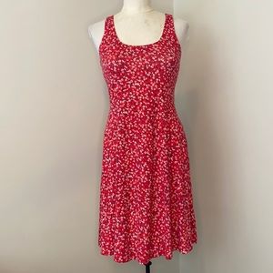 Old Navy red print fit n flare knit dress sz Small